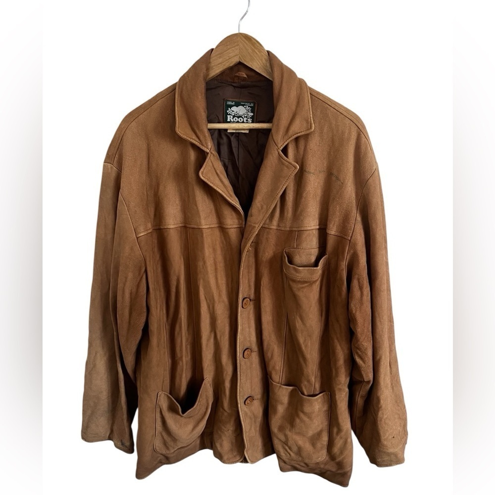 Vintage Roots Suede Leather Brown Tan Jacket, size Large